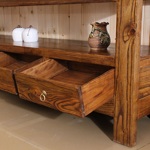 Contemporary Style TV Stand Elm Wood TV Cabinet with Drawers