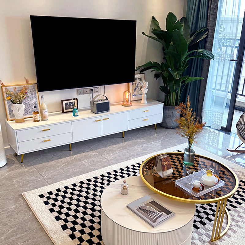 White Glam Style TV Stand Stone Enclosed Storage TV Cabinet with 4 Drawers Clearhalo 'furn' 'furn_tv_stands_entertainment_centers' 'Furniture' 'Living Room Furniture' 'TV Stands & Entertainment Centers' 'TV Stands & Media Storage Furniture' 'tv_stands_entertainment_centers' 5390422