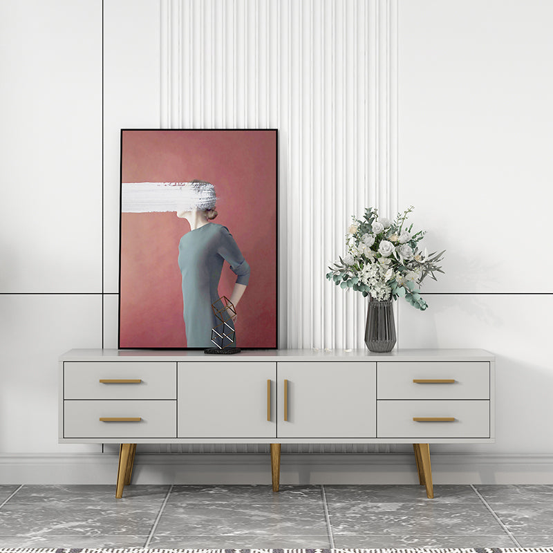 Soporte multimedia para TV de madera de ingeniería escandinava Consola multimedia con acabado mate y cajones