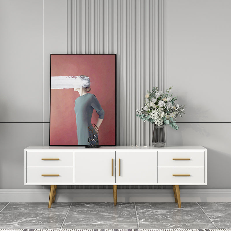 Soporte multimedia para TV de madera de ingeniería escandinava Consola multimedia con acabado mate y cajones