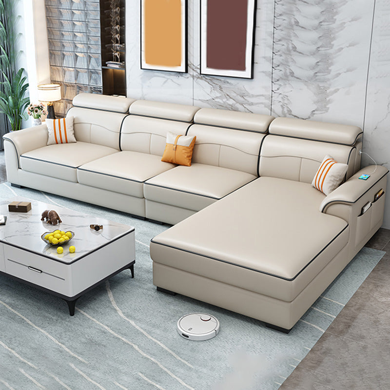 Contemporary Faux Feather/Linen Sofa with Pillows for Living Room