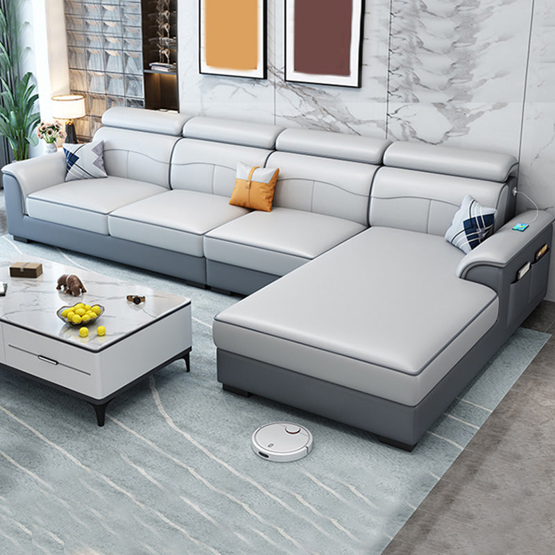 Contemporary Faux Feather/Linen Sofa with Pillows for Living Room