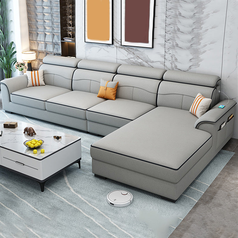 Contemporary Faux Feather/Linen Sofa with Pillows for Living Room