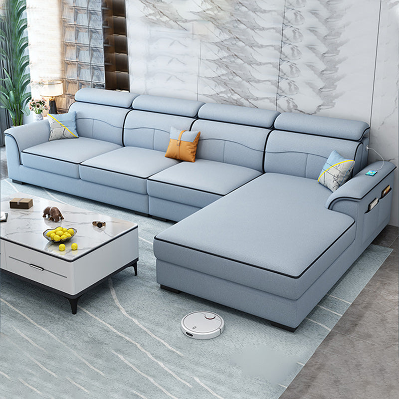 Contemporary Faux Feather/Linen Sofa with Pillows for Living Room