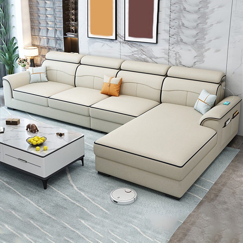 Contemporary Faux Feather/Linen Sofa with Pillows for Living Room