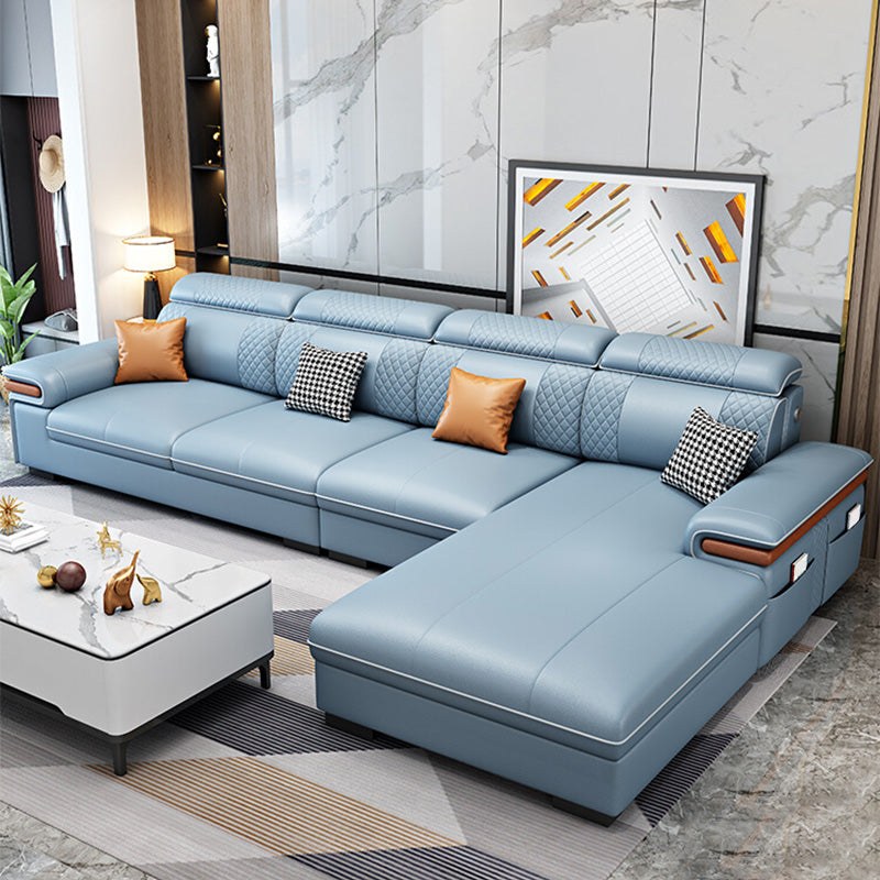 Sofá de cuero moderno con almohada con brazo superior para sala de estar