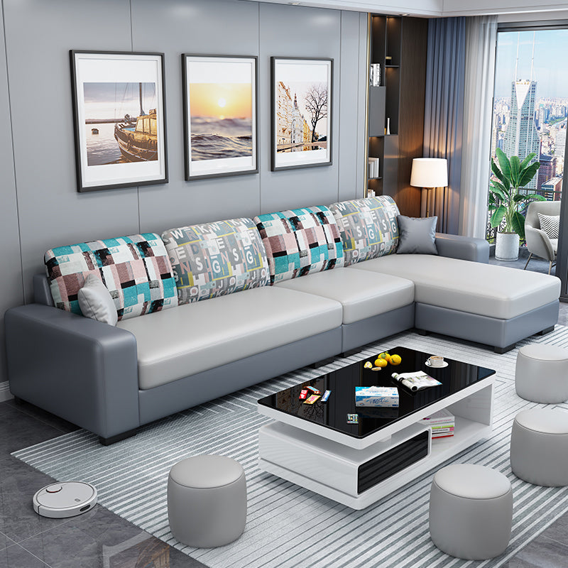 Scandinavian Faux Leather Sectional with Square Arm for Four People