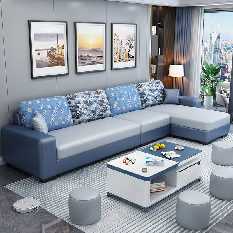 Scandinavian Faux Leather Sectional with Square Arm for Four People