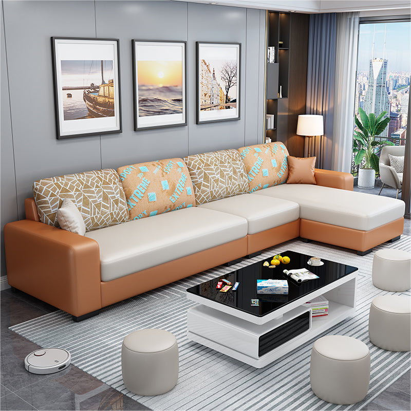 Scandinavian Faux Leather Sectional with Square Arm for Four People