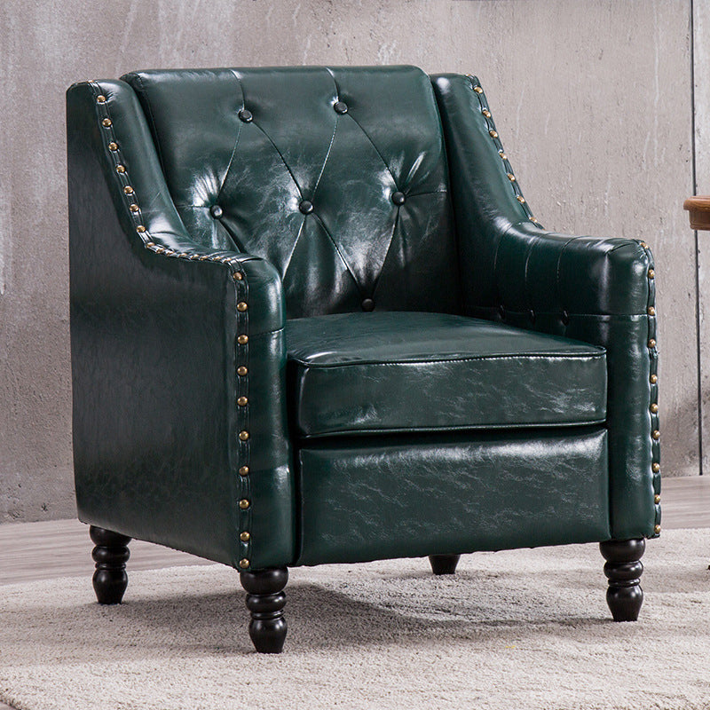 Arm Chair 27.55" L x 27.55" W x 33.46" H Sloped Arms Accent Armchair with Nailhead Trim Blackish Green Faux Leather Clearhalo 'Accent Chairs' 'accent_chairs' 'Chairs & Seating' 'furn' 'furn_accent_chairs' 'Furniture' 'Living Room Furniture' 5391054