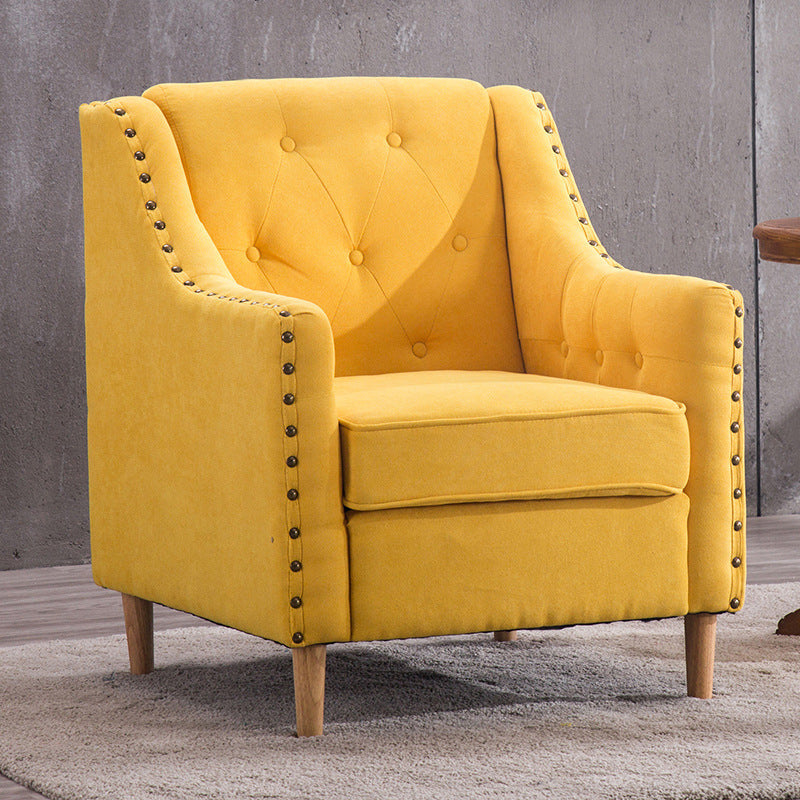 Arm Chair 27.55" L x 27.55" W x 33.46" H Sloped Arms Accent Armchair with Nailhead Trim Yellow Linen Clearhalo 'Accent Chairs' 'accent_chairs' 'Chairs & Seating' 'furn' 'furn_accent_chairs' 'Furniture' 'Living Room Furniture' 5391055