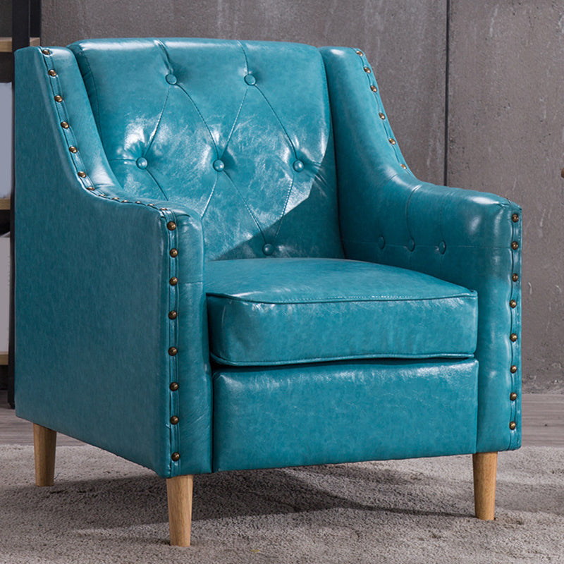 Arm Chair 27.55" L x 27.55" W x 33.46" H Sloped Arms Accent Armchair with Nailhead Trim Lake Blue Faux Leather Clearhalo 'Accent Chairs' 'accent_chairs' 'Chairs & Seating' 'furn' 'furn_accent_chairs' 'Furniture' 'Living Room Furniture' 5391057