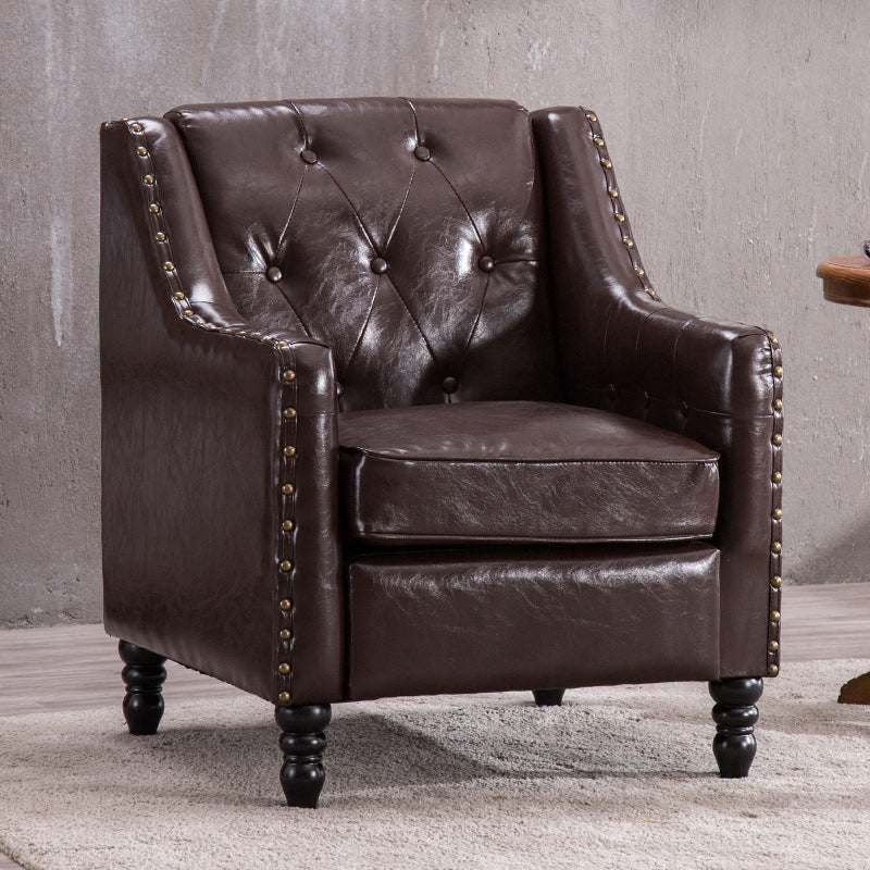 Arm Chair 27.55" L x 27.55" W x 33.46" H Sloped Arms Accent Armchair with Nailhead Trim Brown Faux Leather Clearhalo 'Accent Chairs' 'accent_chairs' 'Chairs & Seating' 'furn' 'furn_accent_chairs' 'Furniture' 'Living Room Furniture' 5391058