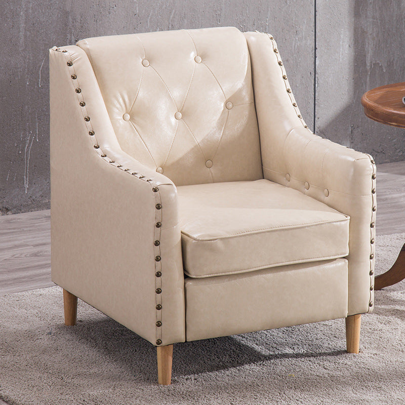 Arm Chair 27.55" L x 27.55" W x 33.46" H Sloped Arms Accent Armchair with Nailhead Trim Off-White Faux Leather Clearhalo 'Accent Chairs' 'accent_chairs' 'Chairs & Seating' 'furn' 'furn_accent_chairs' 'Furniture' 'Living Room Furniture' 5391059