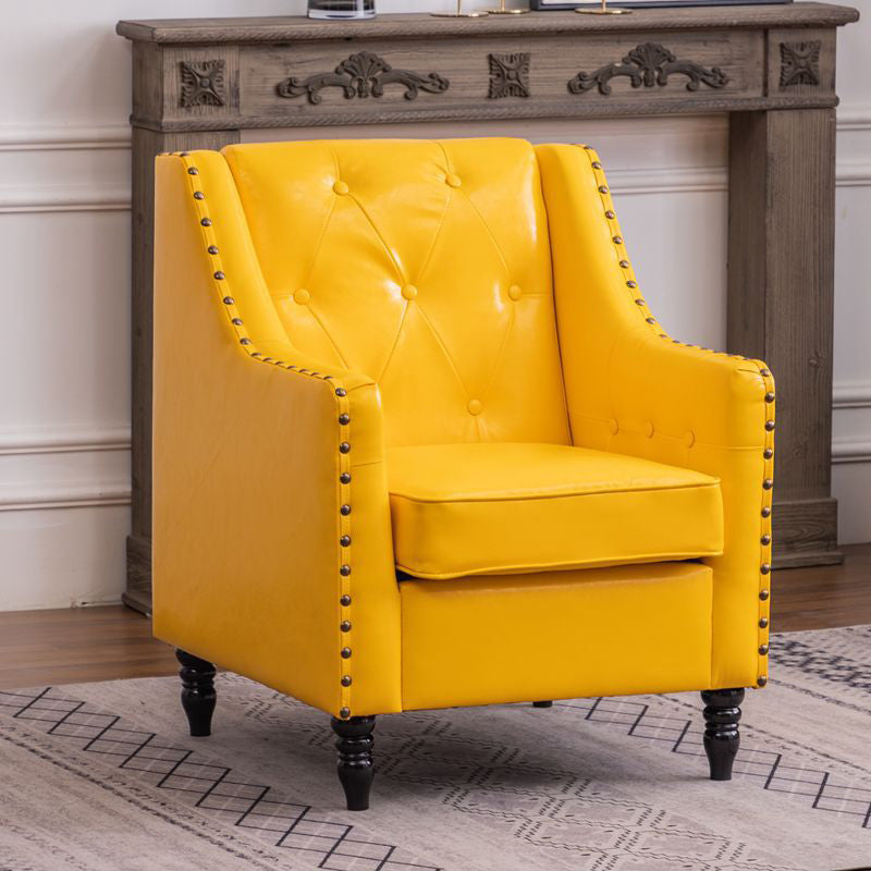 Arm Chair 27.55" L x 27.55" W x 33.46" H Sloped Arms Accent Armchair with Nailhead Trim Yellow Faux Leather Clearhalo 'Accent Chairs' 'accent_chairs' 'Chairs & Seating' 'furn' 'furn_accent_chairs' 'Furniture' 'Living Room Furniture' 5391060