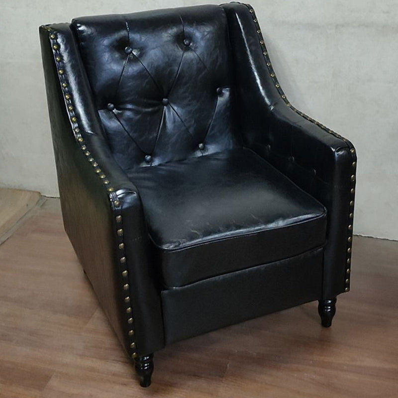 Arm Chair 27.55" L x 27.55" W x 33.46" H Sloped Arms Accent Armchair with Nailhead Trim Black Faux Leather Clearhalo 'Accent Chairs' 'accent_chairs' 'Chairs & Seating' 'furn' 'furn_accent_chairs' 'Furniture' 'Living Room Furniture' 5391061