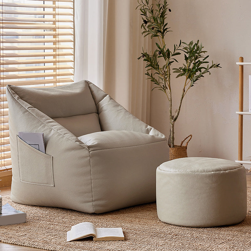 31.49" W x 27.55" D x 27.55" H Bonded Leather Accent Room Chair with Tight Back Off-White With Ottoman Clearhalo 'Accent Chairs' 'accent_chairs' 'Chairs & Seating' 'furn' 'furn_accent_chairs' 'Furniture' 'Living Room Furniture' 5391106