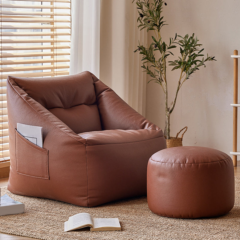 31.49" W x 27.55" D x 27.55" H Bonded Leather Accent Room Chair with Tight Back Brown With Ottoman Clearhalo 'Accent Chairs' 'accent_chairs' 'Chairs & Seating' 'furn' 'furn_accent_chairs' 'Furniture' 'Living Room Furniture' 5391111