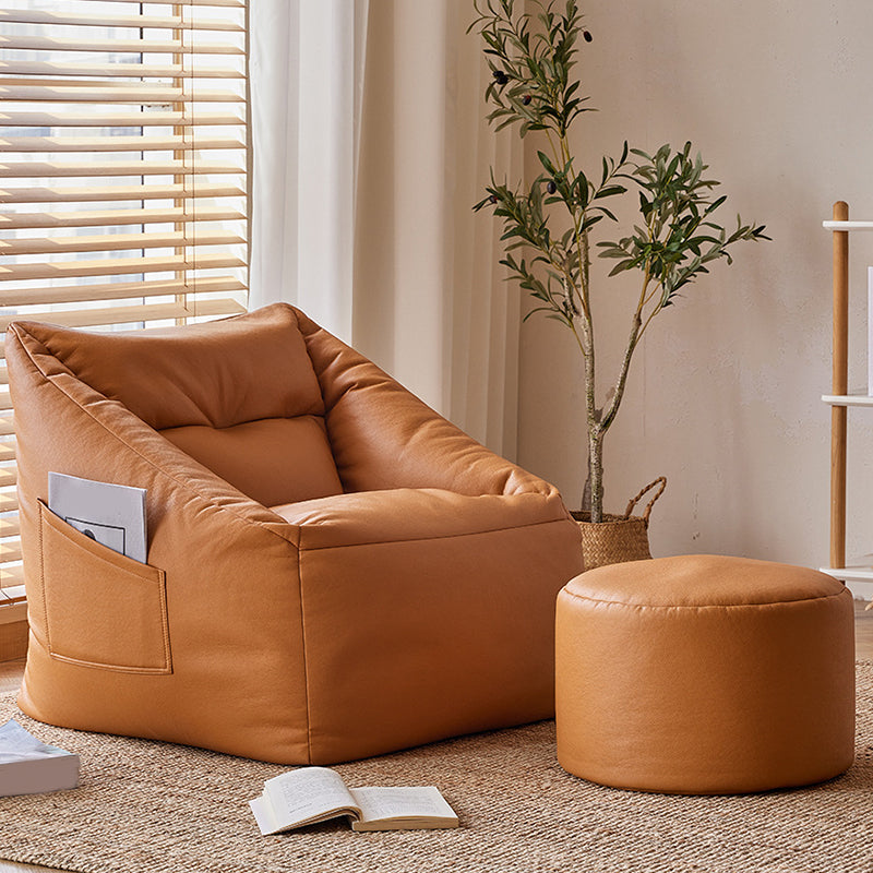 31.49" W x 27.55" D x 27.55" H Bonded Leather Accent Room Chair with Tight Back Orange With Ottoman Clearhalo 'Accent Chairs' 'accent_chairs' 'Chairs & Seating' 'furn' 'furn_accent_chairs' 'Furniture' 'Living Room Furniture' 5391114