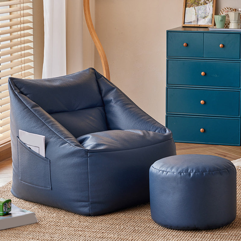 31.49" W x 27.55" D x 27.55" H Bonded Leather Accent Room Chair with Tight Back Blue With Ottoman Clearhalo 'Accent Chairs' 'accent_chairs' 'Chairs & Seating' 'furn' 'furn_accent_chairs' 'Furniture' 'Living Room Furniture' 5391118