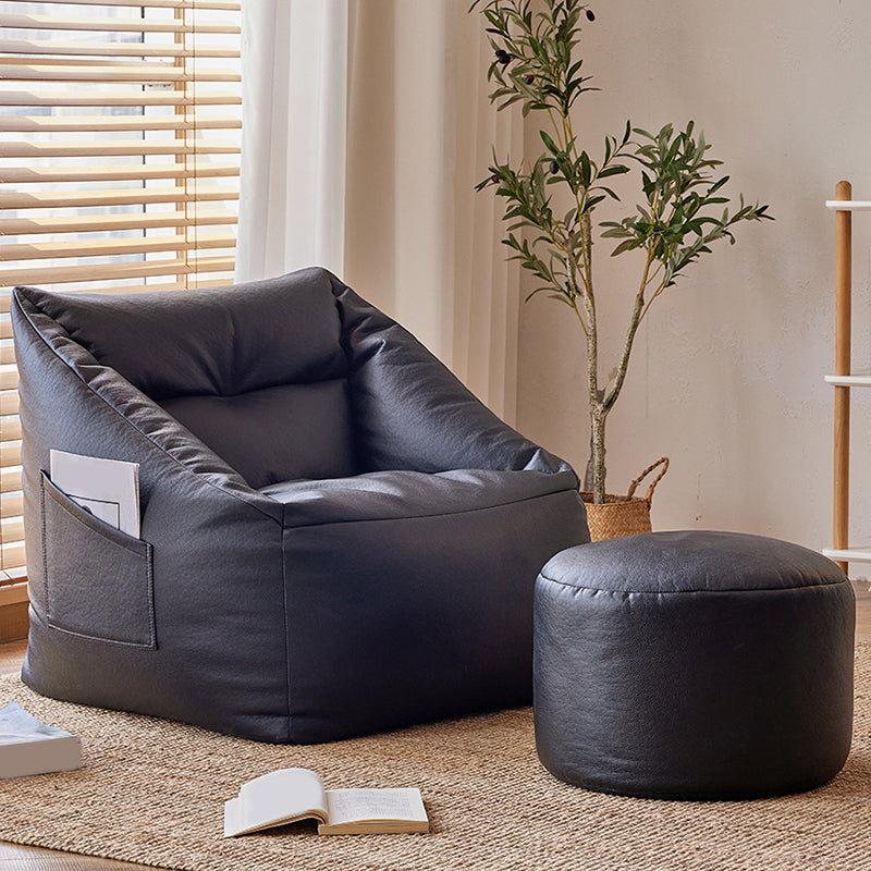 31.49" W x 27.55" D x 27.55" H Bonded Leather Accent Room Chair with Tight Back Black With Ottoman Clearhalo 'Accent Chairs' 'accent_chairs' 'Chairs & Seating' 'furn' 'furn_accent_chairs' 'Furniture' 'Living Room Furniture' 5391120