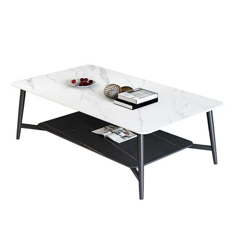 Glam 4 Legs 1 Coffee Table Slate Rectangle Cocktail Table with Shelf