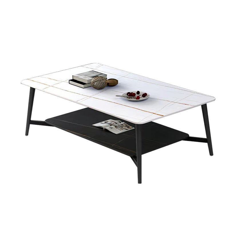 Glam 4 Legs 1 Coffee Table Slate Rectangle Cocktail Table with Shelf