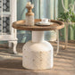 Rustic Iron Pedestal Round Wood Top Coffee Table - Distressed Surface Treatment 23.6"L x 23.6"W x 20"H White-Brown Clearhalo 'Coffee & Accent Tables' 'Coffee Tables' 'coffee_tables' 'furn' 'furn_coffee_tables' 'Furniture' 'Living Room Furniture' 5391162