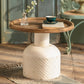 Rustic Iron Pedestal Round Wood Top Coffee Table - Distressed Surface Treatment Clearhalo 'Coffee & Accent Tables' 'Coffee Tables' 'coffee_tables' 'furn' 'furn_coffee_tables' 'Furniture' 'Living Room Furniture' 5391164