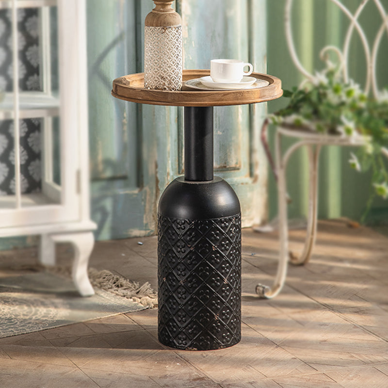 Rustic Iron Pedestal Round Wood Top Coffee Table - Distressed Surface Treatment 16"L x 16"W x 25"H Brown-Black Clearhalo 'Coffee & Accent Tables' 'Coffee Tables' 'coffee_tables' 'furn' 'furn_coffee_tables' 'Furniture' 'Living Room Furniture' 5391165