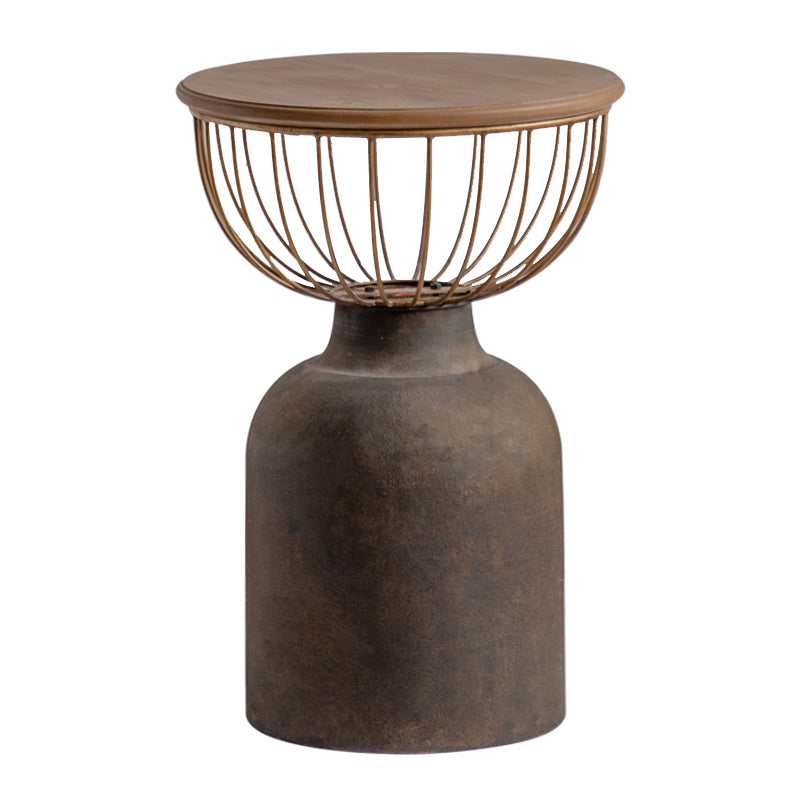 Rustic Iron Pedestal Round Wood Top Coffee Table - Distressed Surface Treatment 17"L x 17"W x 25"H Brown Clearhalo 'Coffee & Accent Tables' 'Coffee Tables' 'coffee_tables' 'furn' 'furn_coffee_tables' 'Furniture' 'Living Room Furniture' 5391166