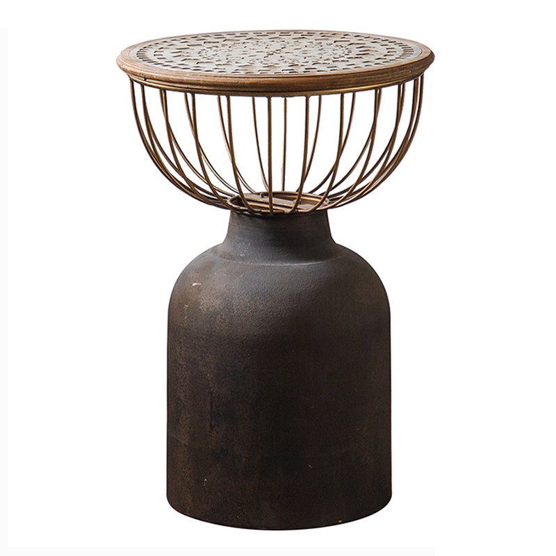 Rustic Iron Pedestal Round Wood Top Coffee Table - Distressed Surface Treatment 17"L x 17"W x 25"H Black-White Clearhalo 'Coffee & Accent Tables' 'Coffee Tables' 'coffee_tables' 'furn' 'furn_coffee_tables' 'Furniture' 'Living Room Furniture' 5391170
