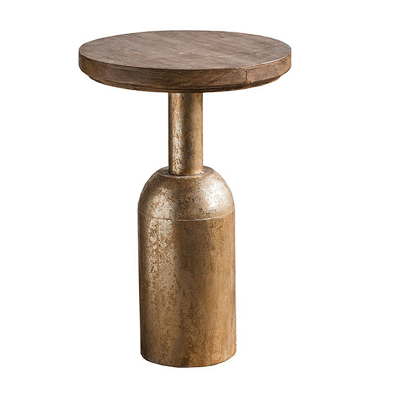 Rustic Iron Pedestal Round Wood Top Coffee Table - Distressed Surface Treatment 16"L x 16"W x 25.5"H Gold-Brown Clearhalo 'Coffee & Accent Tables' 'Coffee Tables' 'coffee_tables' 'furn' 'furn_coffee_tables' 'Furniture' 'Living Room Furniture' 5391171