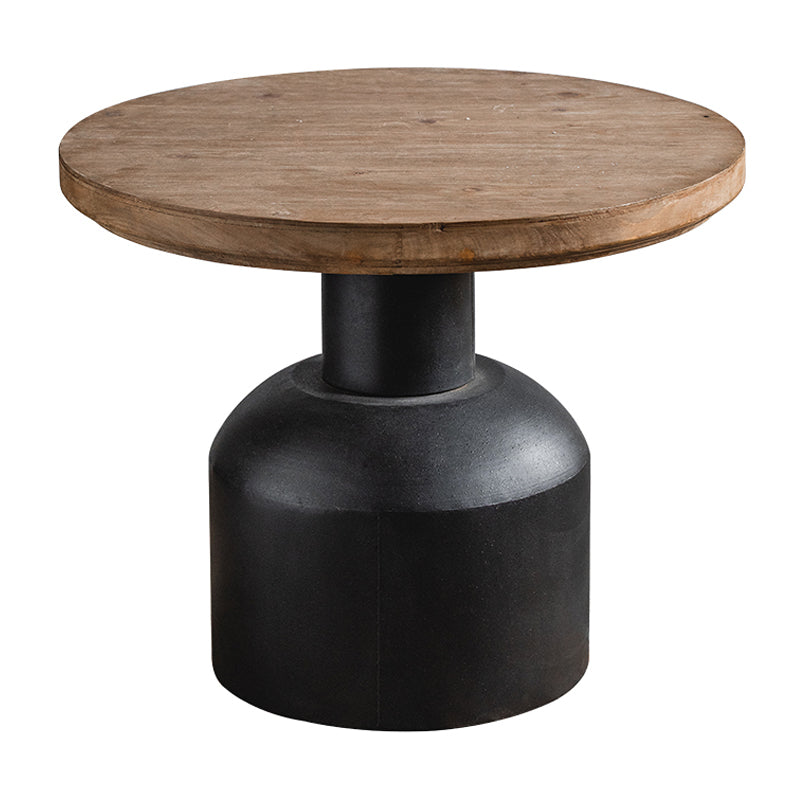 Rustic Iron Pedestal Round Wood Top Coffee Table - Distressed Surface Treatment 23.6"L x 23.6"W x 20"H Brown-Black Clearhalo 'Coffee & Accent Tables' 'Coffee Tables' 'coffee_tables' 'furn' 'furn_coffee_tables' 'Furniture' 'Living Room Furniture' 5391174
