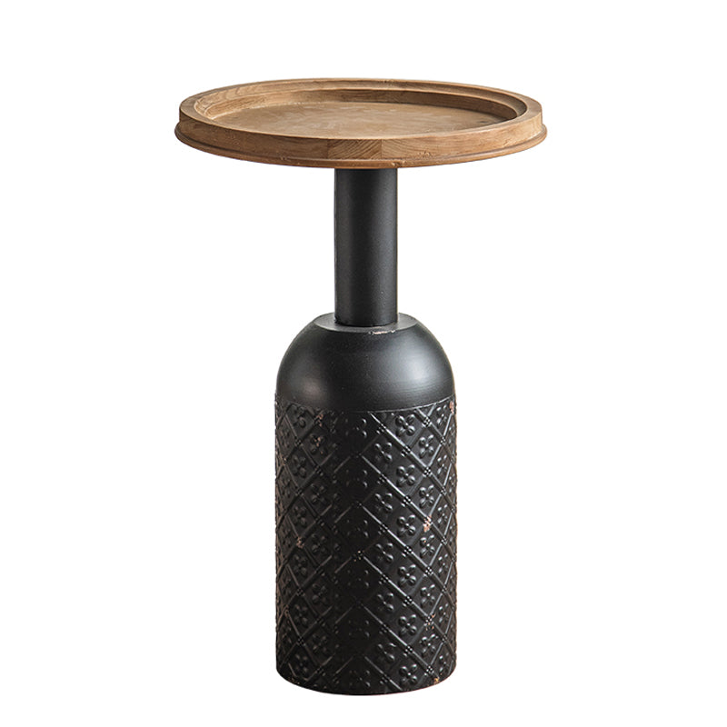Rustic Iron Pedestal Round Wood Top Coffee Table - Distressed Surface Treatment Clearhalo 'Coffee & Accent Tables' 'Coffee Tables' 'coffee_tables' 'furn' 'furn_coffee_tables' 'Furniture' 'Living Room Furniture' 5391175