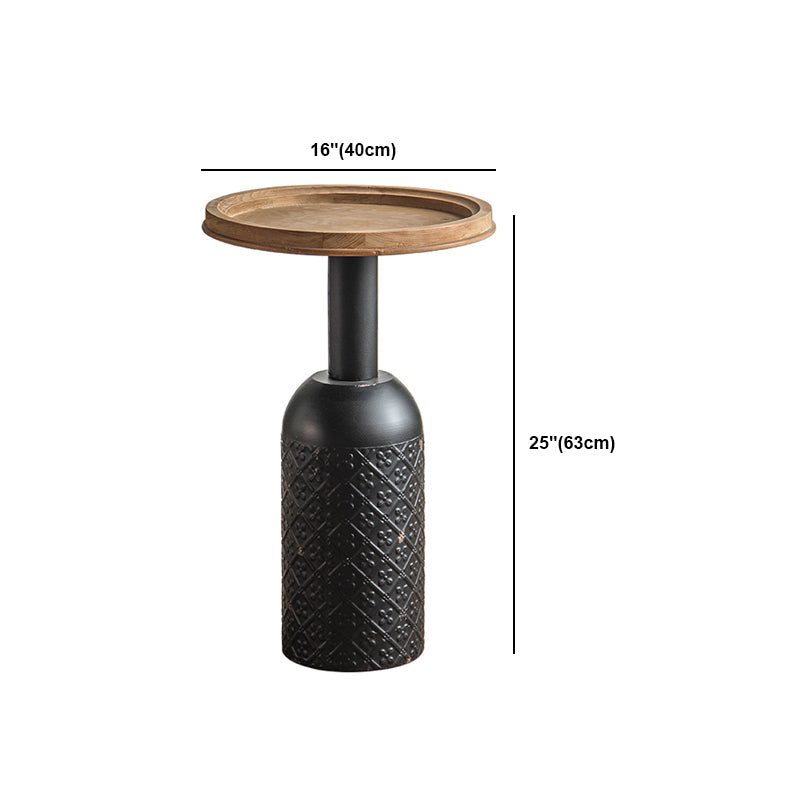 Rustic Iron Pedestal Round Wood Top Coffee Table - Distressed Surface Treatment Clearhalo 'Coffee & Accent Tables' 'Coffee Tables' 'coffee_tables' 'furn' 'furn_coffee_tables' 'Furniture' 'Living Room Furniture' 5391177