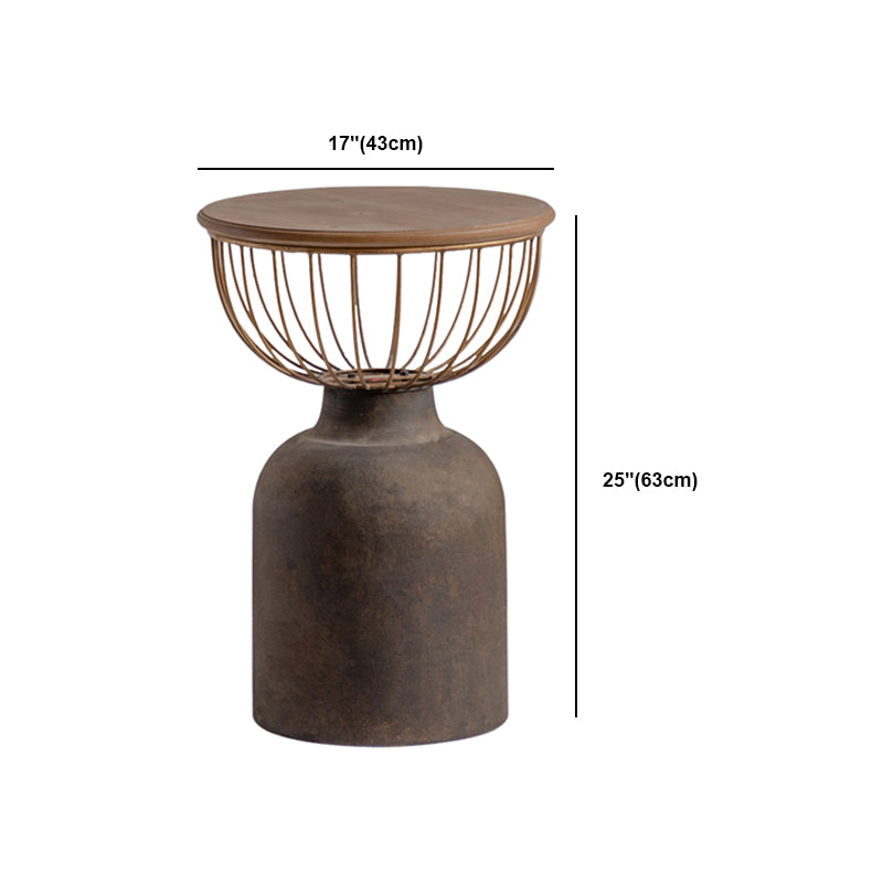 Rustic Iron Pedestal Round Wood Top Coffee Table - Distressed Surface Treatment Clearhalo 'Coffee & Accent Tables' 'Coffee Tables' 'coffee_tables' 'furn' 'furn_coffee_tables' 'Furniture' 'Living Room Furniture' 5391182