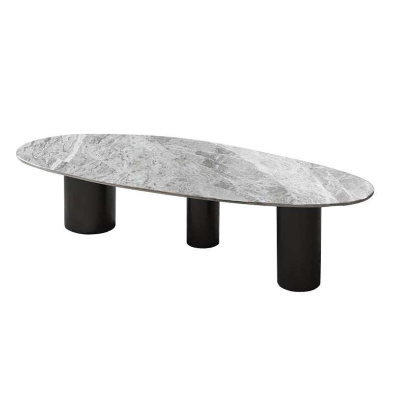 Lujosa mesa de centro de piedra elíptica de 3 patas en blanco/gris
