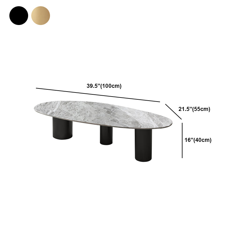 Lujosa mesa de centro de piedra elíptica de 3 patas en blanco/gris
