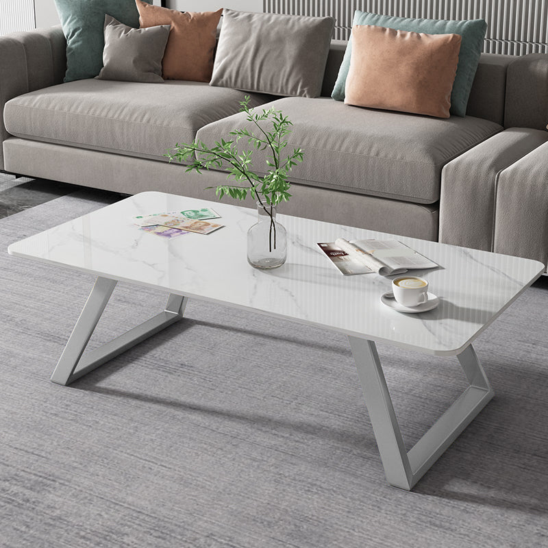 17.7"Tall Sled Metal Base Rectangular Slate Table Top Coffee Table 31.5"L x 20"W x 18"H Gray-White Clearhalo 'Coffee & Accent Tables' 'Coffee Tables' 'coffee_tables' 'furn' 'furn_coffee_tables' 'Furniture' 'Living Room Furniture' 5391311