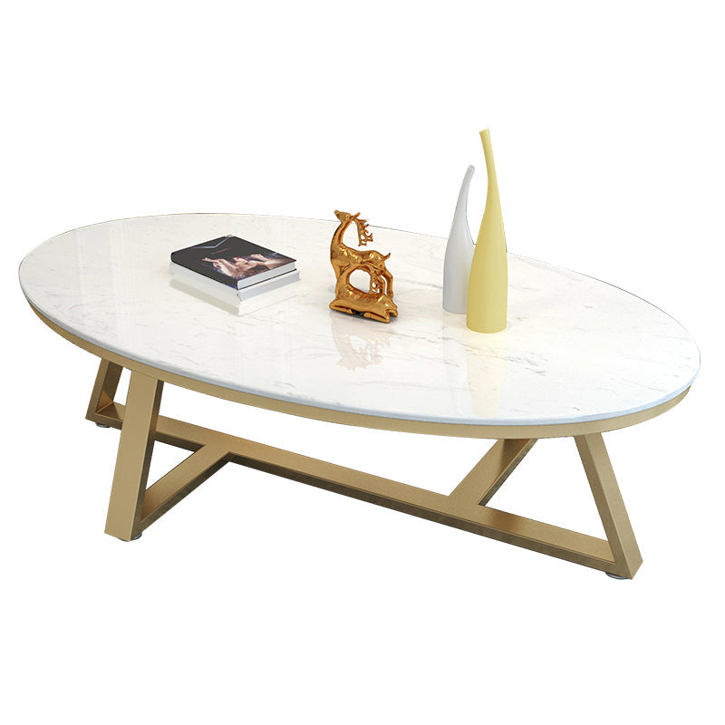 Glam Metal Cross Legs Coffee Table Faux Marble/Slate Oval Coffee Table Gold White Clearhalo 'Coffee & Accent Tables' 'Coffee Tables' 'coffee_tables' 'furn' 'furn_coffee_tables' 'Furniture' 'Living Room Furniture' 5391422