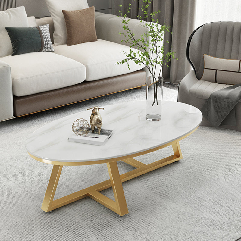 Glam Metal Cross Legs Coffee Table Faux Marble/Slate Oval Coffee Table Clearhalo 'Coffee & Accent Tables' 'Coffee Tables' 'coffee_tables' 'furn' 'furn_coffee_tables' 'Furniture' 'Living Room Furniture' 5391423