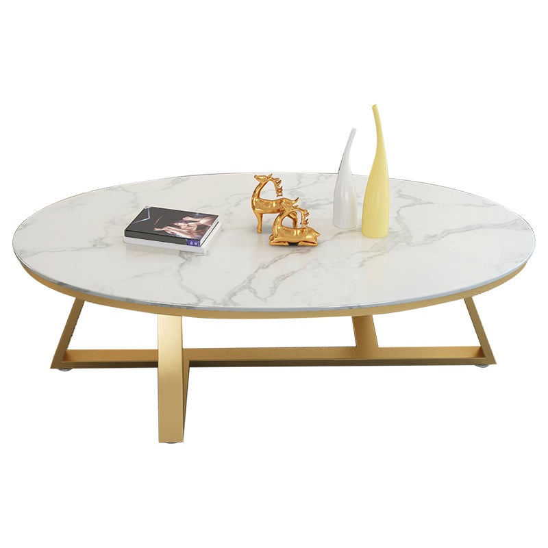 Glam Metal Cross Legs Coffee Table Faux Marble/Slate Oval Coffee Table Gold White Grey Clearhalo 'Coffee & Accent Tables' 'Coffee Tables' 'coffee_tables' 'furn' 'furn_coffee_tables' 'Furniture' 'Living Room Furniture' 5391426
