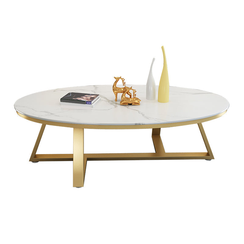 Glam Metal Cross Legs Coffee Table Faux Marble/Slate Oval Coffee Table Gold Gloss White Clearhalo 'Coffee & Accent Tables' 'Coffee Tables' 'coffee_tables' 'furn' 'furn_coffee_tables' 'Furniture' 'Living Room Furniture' 5391428