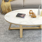 Glam Metal Cross Legs Coffee Table Faux Marble/Slate Oval Coffee Table Clearhalo 'Coffee & Accent Tables' 'Coffee Tables' 'coffee_tables' 'furn' 'furn_coffee_tables' 'Furniture' 'Living Room Furniture' 5391431