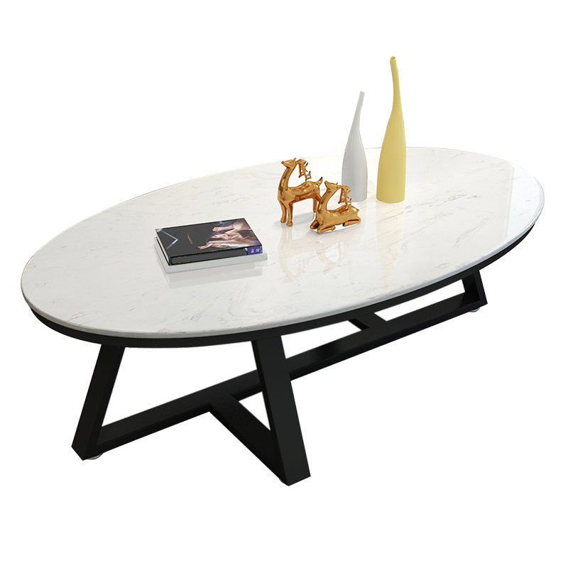 Glam Metal Cross Legs Coffee Table Faux Marble/Slate Oval Coffee Table Black White Clearhalo 'Coffee & Accent Tables' 'Coffee Tables' 'coffee_tables' 'furn' 'furn_coffee_tables' 'Furniture' 'Living Room Furniture' 5391433
