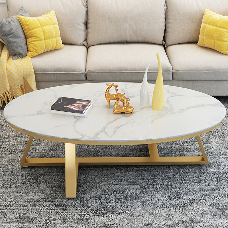 Glam Metal Cross Legs Coffee Table Faux Marble/Slate Oval Coffee Table 47"L x 28"W x 18"H Gold White Grey Clearhalo 'Coffee & Accent Tables' 'Coffee Tables' 'coffee_tables' 'furn' 'furn_coffee_tables' 'Furniture' 'Living Room Furniture' 5391436
