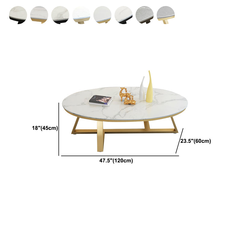 Glam Metal Cross Legs Coffee Table Faux Marble/Slate Oval Coffee Table Clearhalo 'Coffee & Accent Tables' 'Coffee Tables' 'coffee_tables' 'furn' 'furn_coffee_tables' 'Furniture' 'Living Room Furniture' 5391440