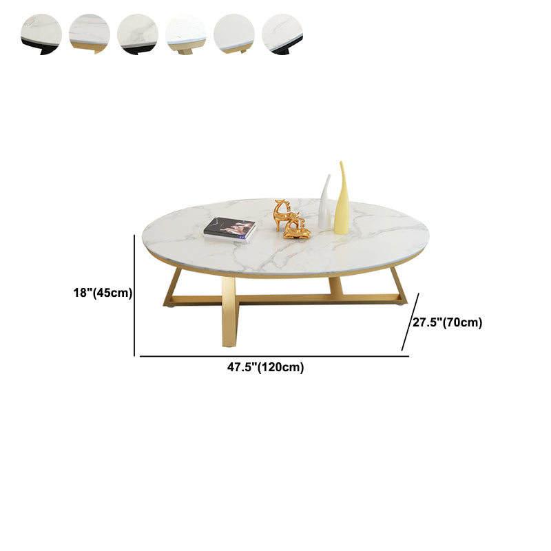 Glam Metal Cross Legs Coffee Table Faux Marble/Slate Oval Coffee Table Clearhalo 'Coffee & Accent Tables' 'Coffee Tables' 'coffee_tables' 'furn' 'furn_coffee_tables' 'Furniture' 'Living Room Furniture' 5391441