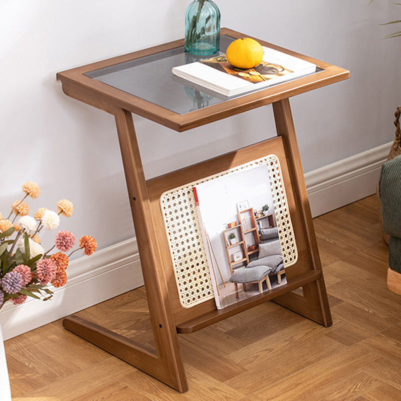 22.8" Tall Rectangular Glass Side Table Solid Wood Abstract End Table with Storage 20.5"L x 14.5"W x 23"H Brown Gray Clearhalo 'Coffee & Accent Tables' 'End & Side Tables' 'end_side_tables' 'furn' 'furn_end_side_tables' 'Furniture' 'Living Room Furniture' 5391520